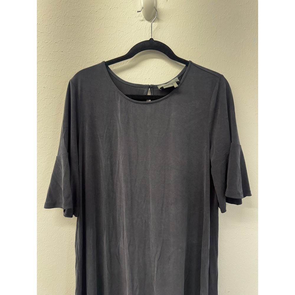Anthropologie Gray Ruffle Hem T-Shirt Swing Dress Soft Modal Travel XL - Picture 5 of 10